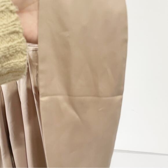 OPT Women Medium Taupe Silky MIDI Dress Low Cut Belted Champange - Picture 11 of 12